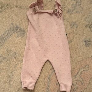 Pink Knit Baby Overalls with Button Straps